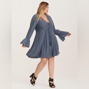 Torrid Bering Sea Gauze Lace-Up Skater Dress, Size 4, Boho Chic
